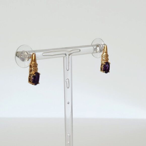 Amethyst Earrings 14K Gold Plated - Picture 5 of 11